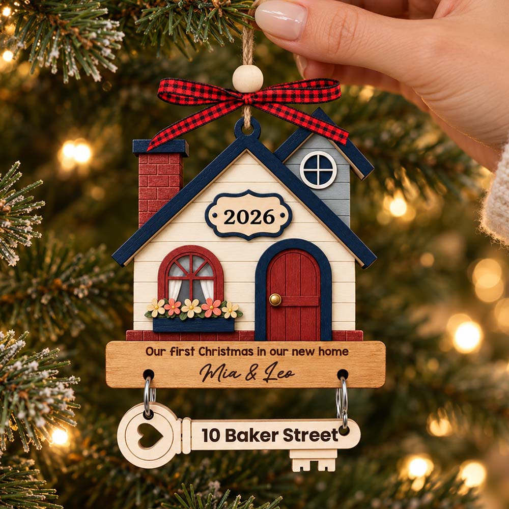 Personalized New Home Wooden Ornament With Tag Custom Wedding Anniversary Christmas Gift For Husband Wife Couple