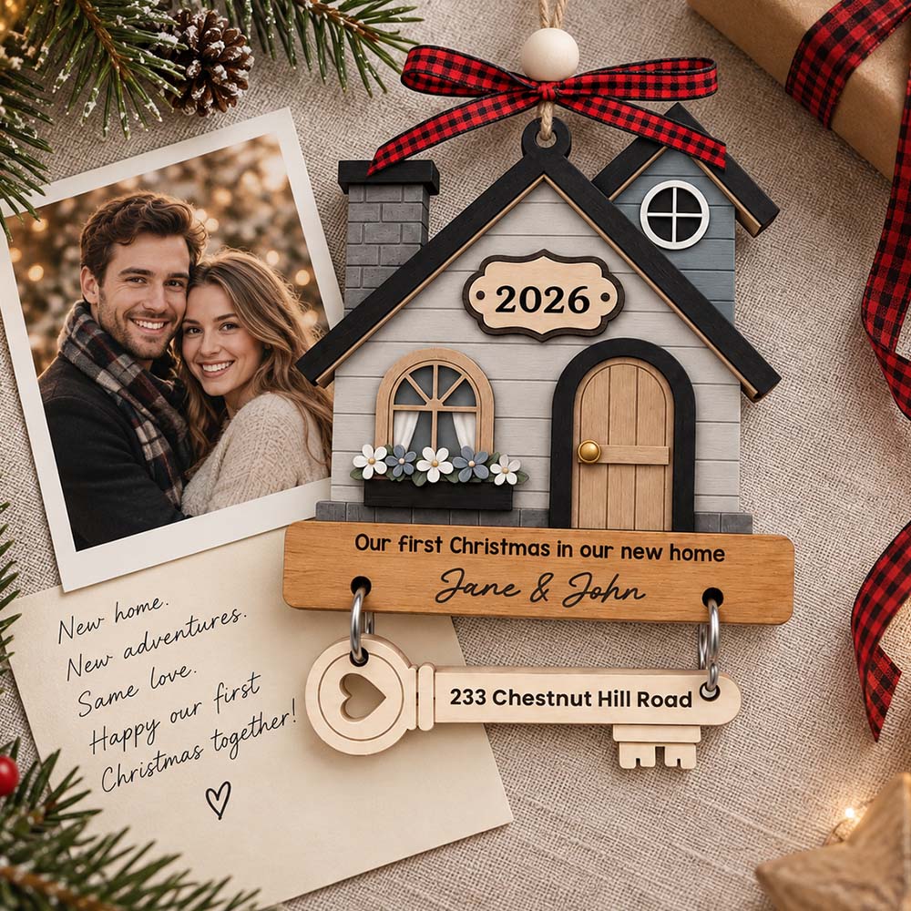 Personalized New Home Wooden Ornament With Tag Custom Wedding Anniversary Christmas Gift For Husband Wife Couple
