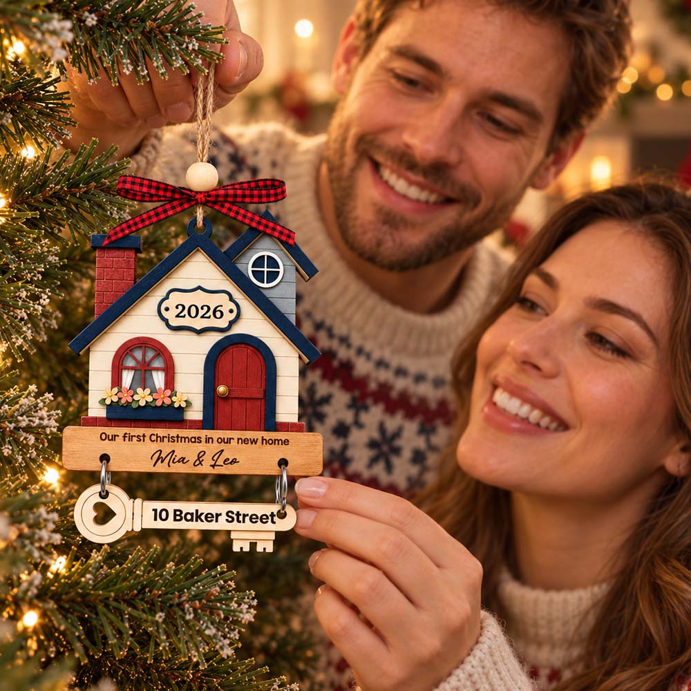 Personalized New Home Wooden Ornament With Tag Custom Wedding Anniversary Christmas Gift For Husband Wife Couple