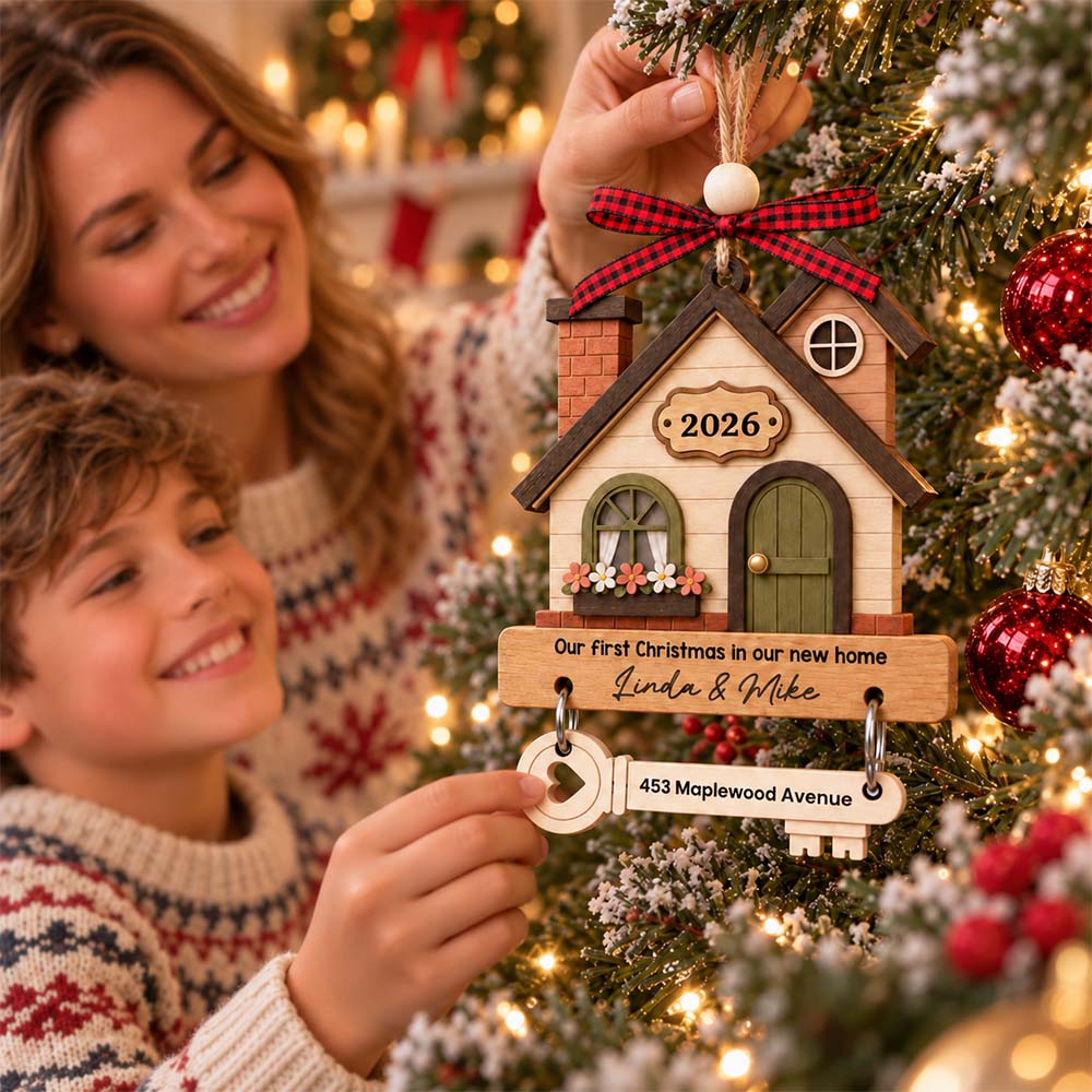 Personalized New Home Wooden Ornament With Tag Custom Wedding Anniversary Christmas Gift For Husband Wife Couple