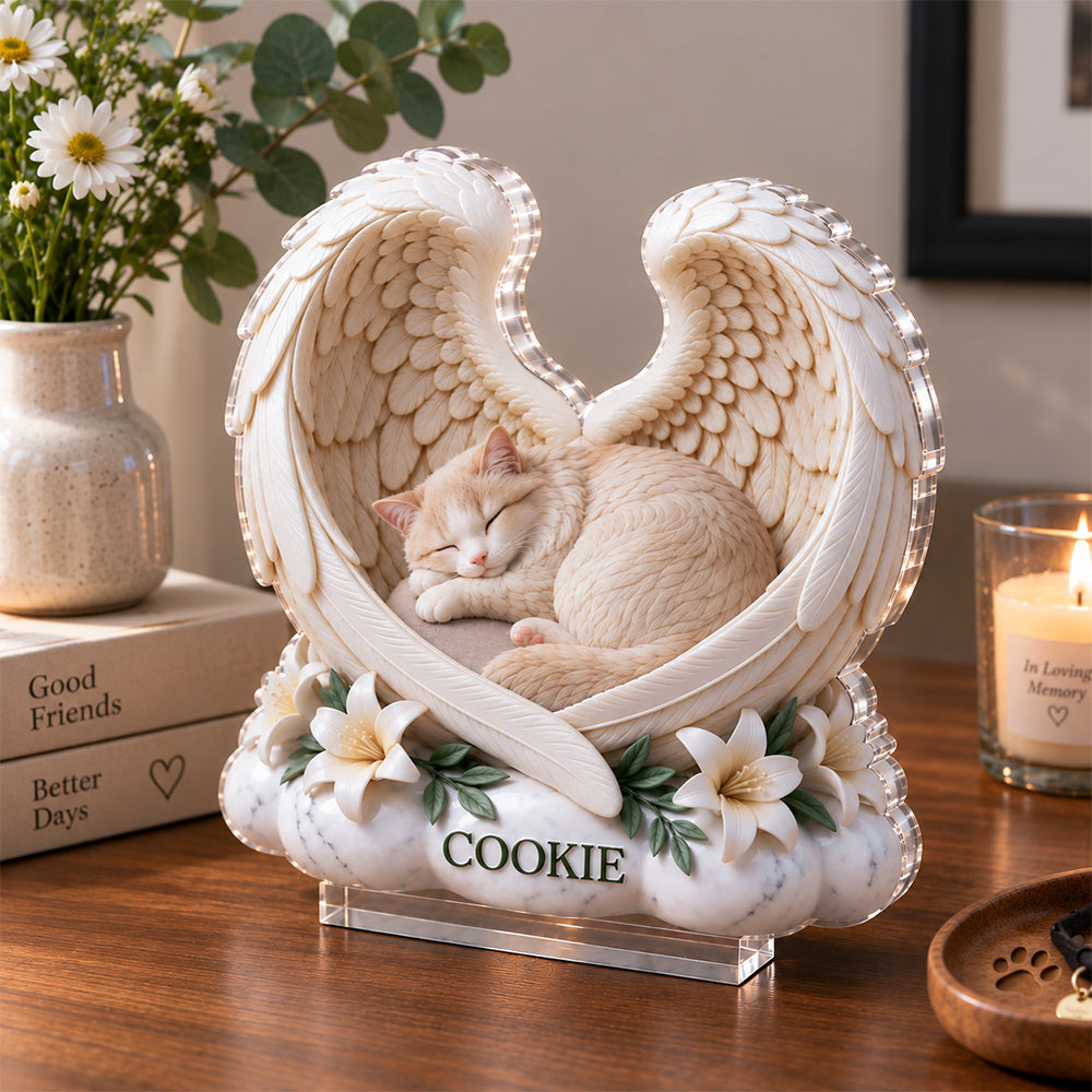 Personalized Pet Memorial Acrylic Plaque Custom Dog Cat Angel Wings Gift for Mom Dad Pet Loss Keepsake
