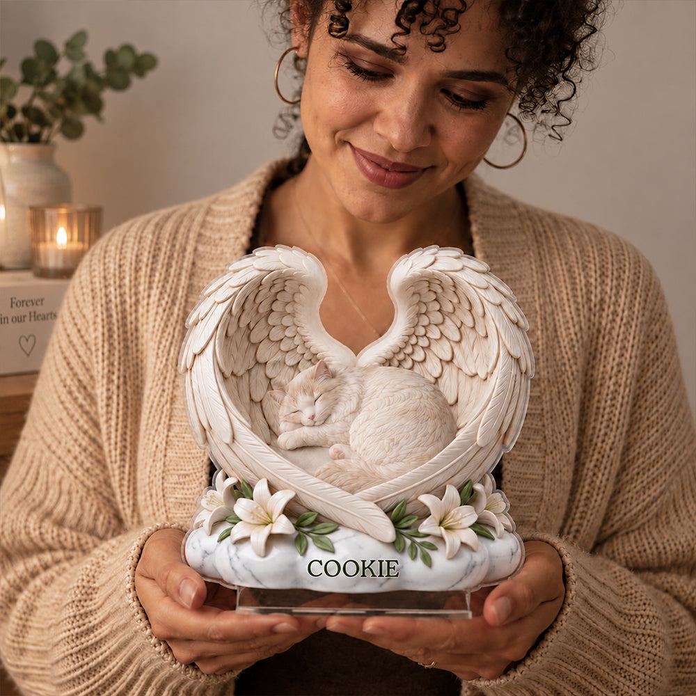 Personalized Pet Memorial Acrylic Plaque Custom Dog Cat Angel Wings Gift for Mom Dad Pet Loss Keepsake