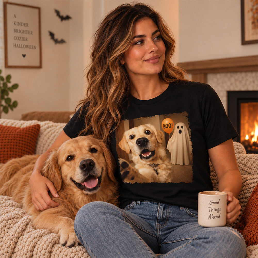 Personalized Pet Photo Halloween Apparel Custom Dog Cat Vintage Spooky Shirt and Sweatshirt for Pet Owners and Lovers
