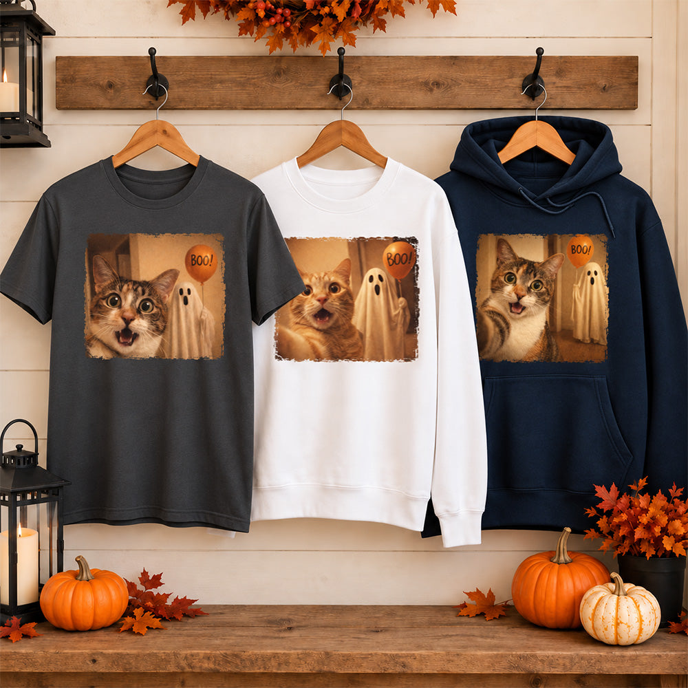 Personalized Pet Photo Halloween Apparel Custom Dog Cat Vintage Spooky Shirt and Sweatshirt for Pet Owners and Lovers