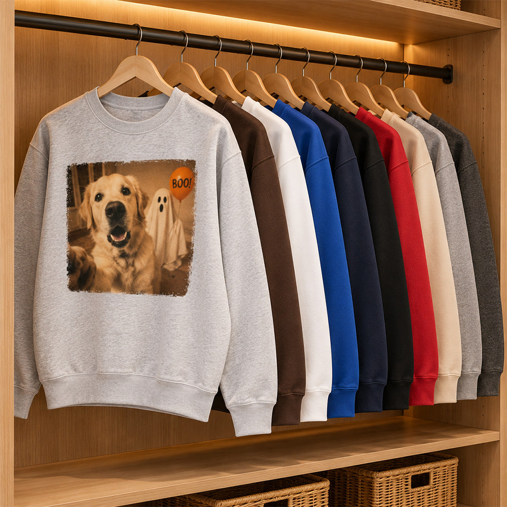 Personalized Pet Photo Halloween Apparel Custom Dog Cat Vintage Spooky Shirt and Sweatshirt for Pet Owners and Lovers