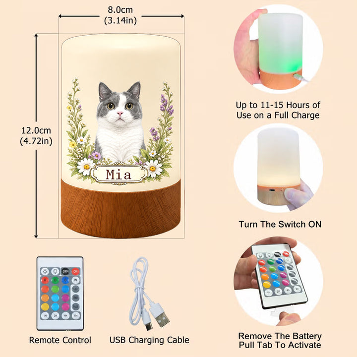 Personalized Pet Photo Night Light Remote Control Dimmable LED Lamp Custom Name Watercolor Portrait Christmas Gift for Pet Owners