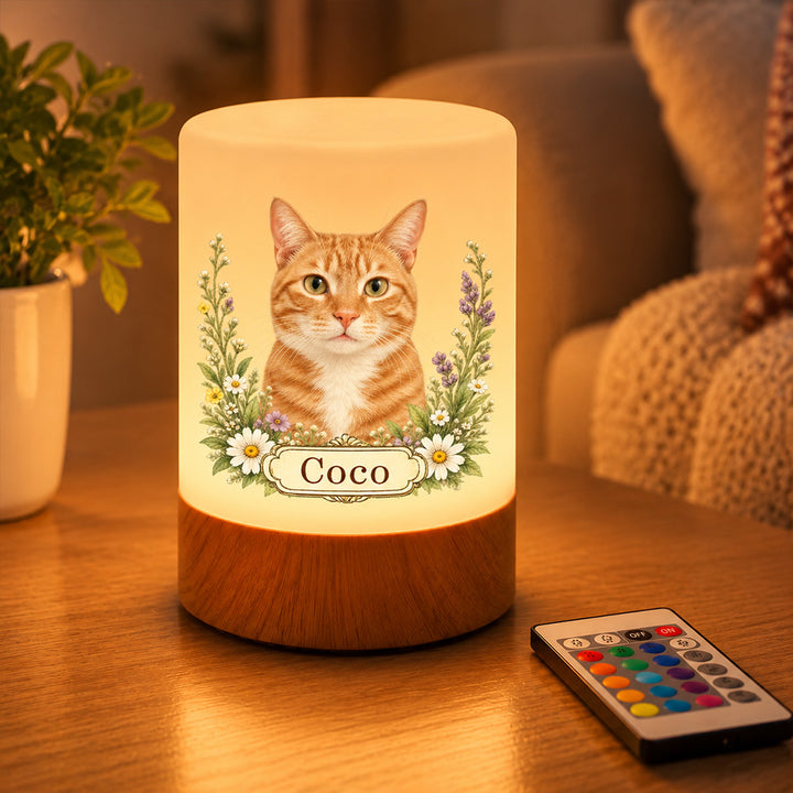 Personalized Pet Photo Night Light Remote Control Dimmable LED Lamp Custom Name Watercolor Portrait Christmas Gift for Pet Owners