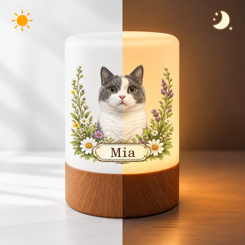 Personalized Pet Photo Night Light Remote Control Dimmable LED Lamp Custom Name Watercolor Portrait Christmas Gift for Pet Owners