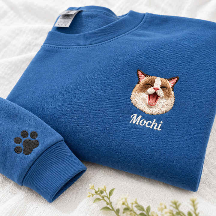 Personalized Pet Portrait Embroidered Sweatshirt with Custom Cute Graphic and Name Unique Gift for Pet Lovers Owners