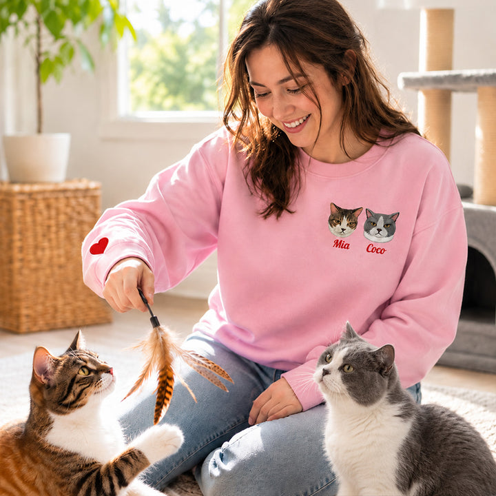 Personalized Pet Portrait Embroidered Sweatshirt with Custom Cute Graphic and Name Unique Gift for Pet Lovers Owners