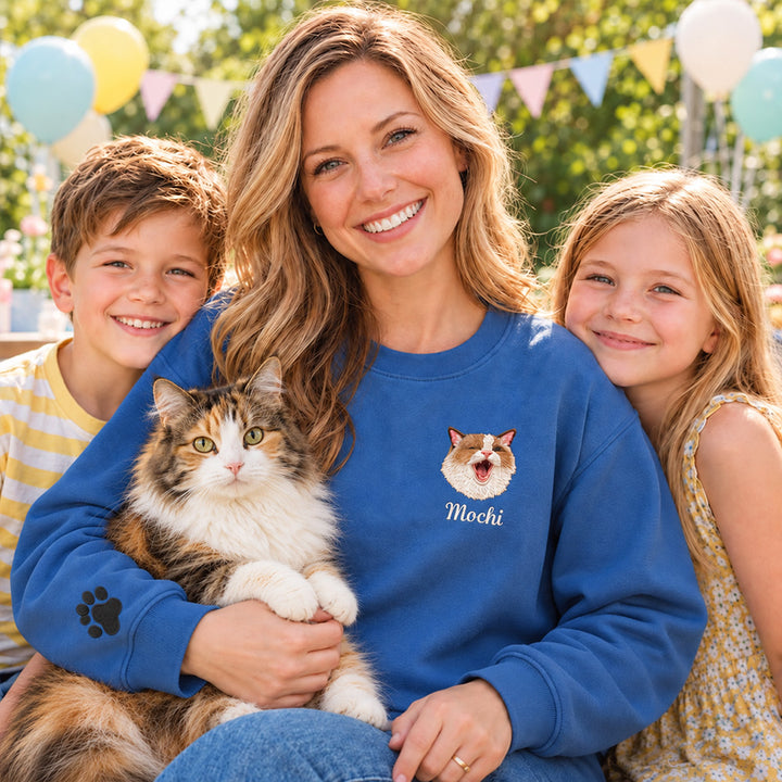 Personalized Pet Portrait Embroidered Sweatshirt with Custom Cute Graphic and Name Unique Gift for Pet Lovers Owners