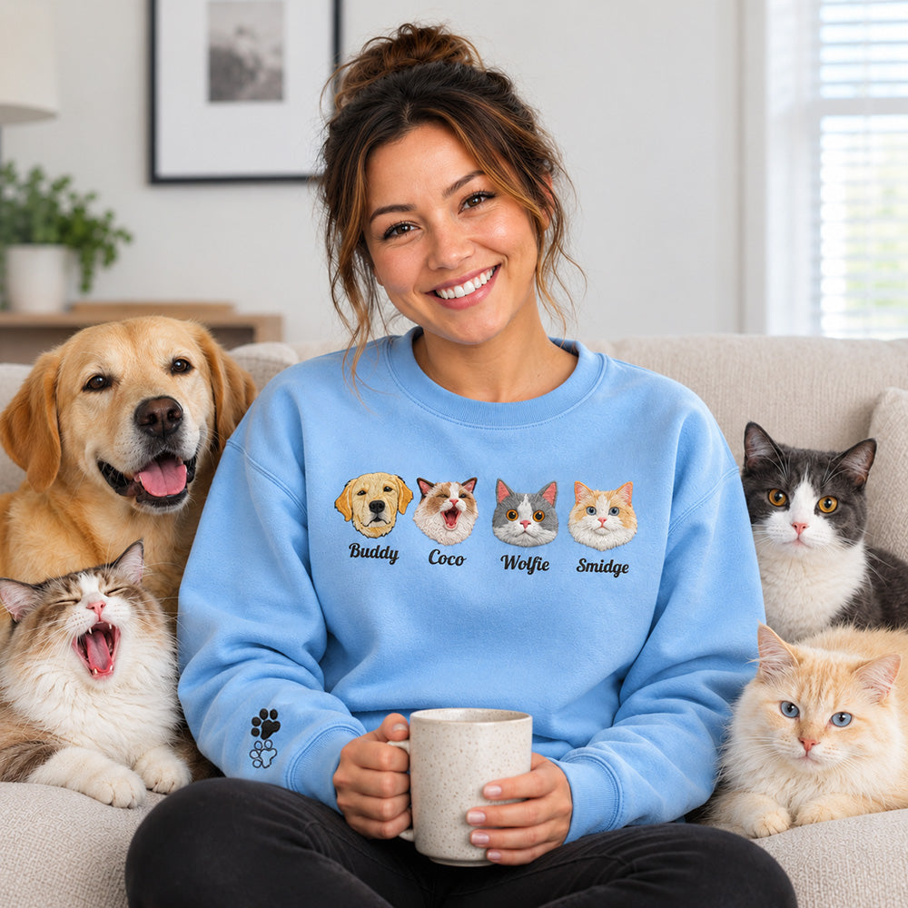 Personalized Pet Portrait Embroidered Sweatshirt with Custom Cute Graphic and Name Unique Gift for Pet Lovers Owners
