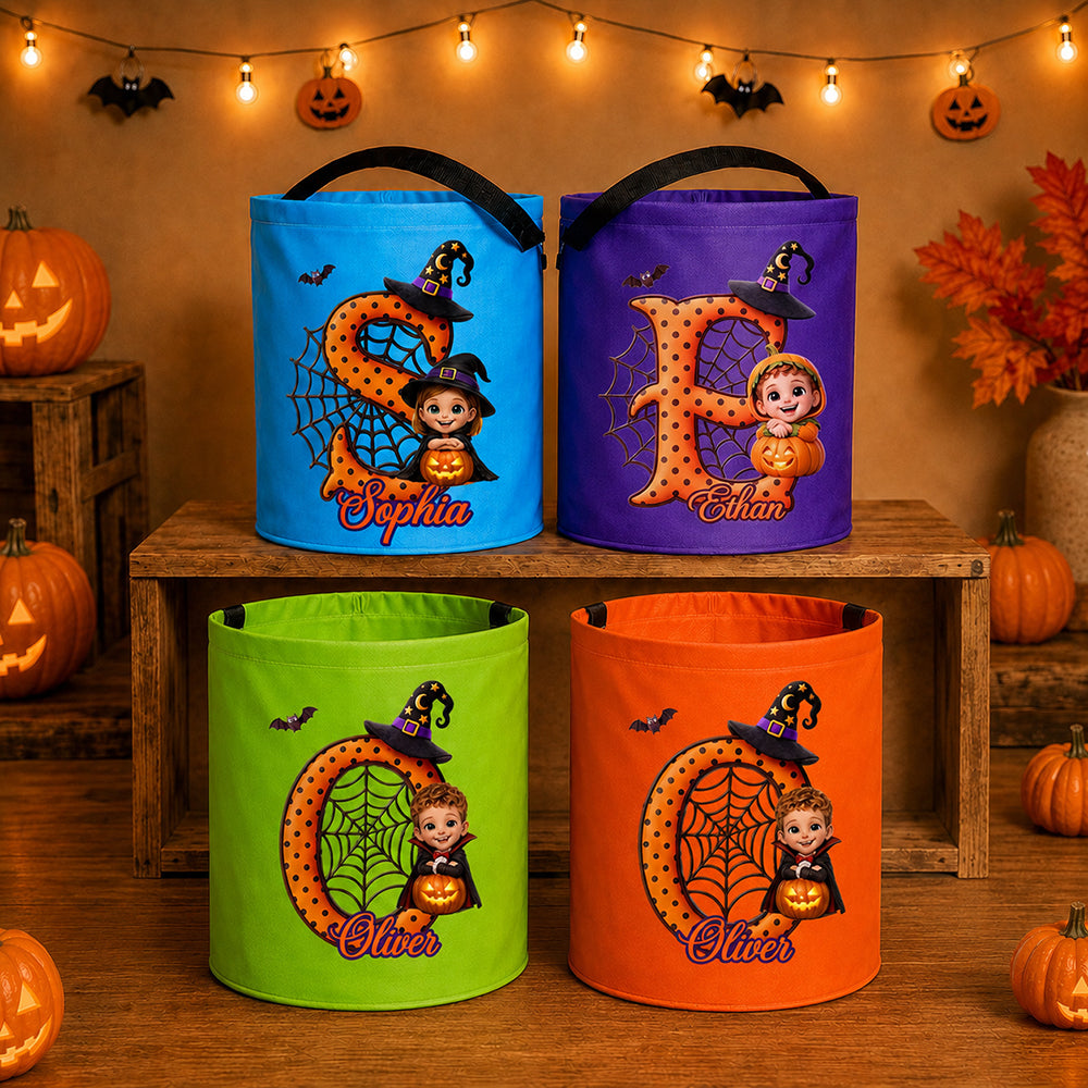Personalized Photo Halloween Cartoon LED Light Up Trick or Treat Bag Custom Kid Picture Glow Candy Bucket Halloween Party Gift