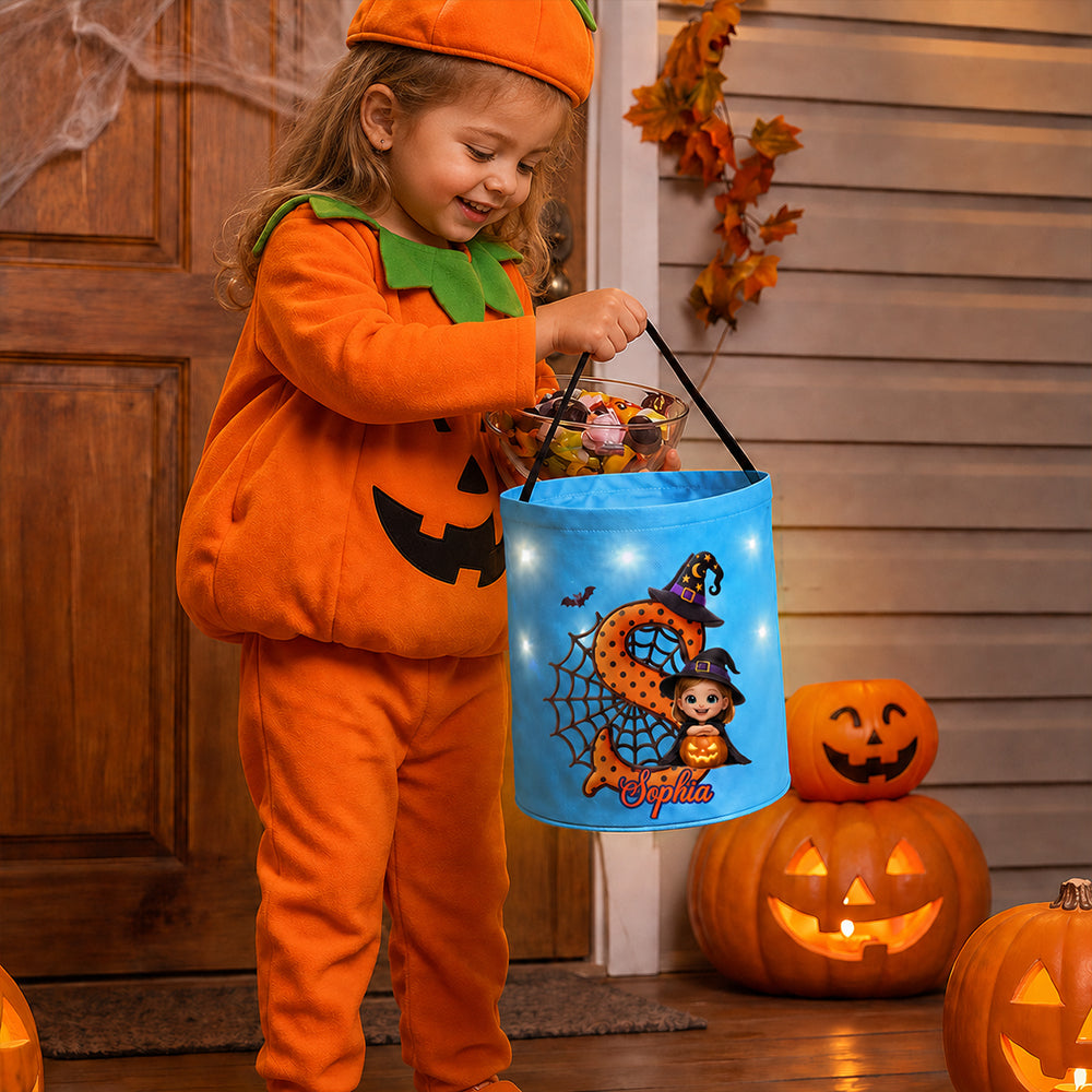 Personalized Photo Halloween Cartoon LED Light Up Trick or Treat Bag Custom Kid Picture Glow Candy Bucket Halloween Party Gift