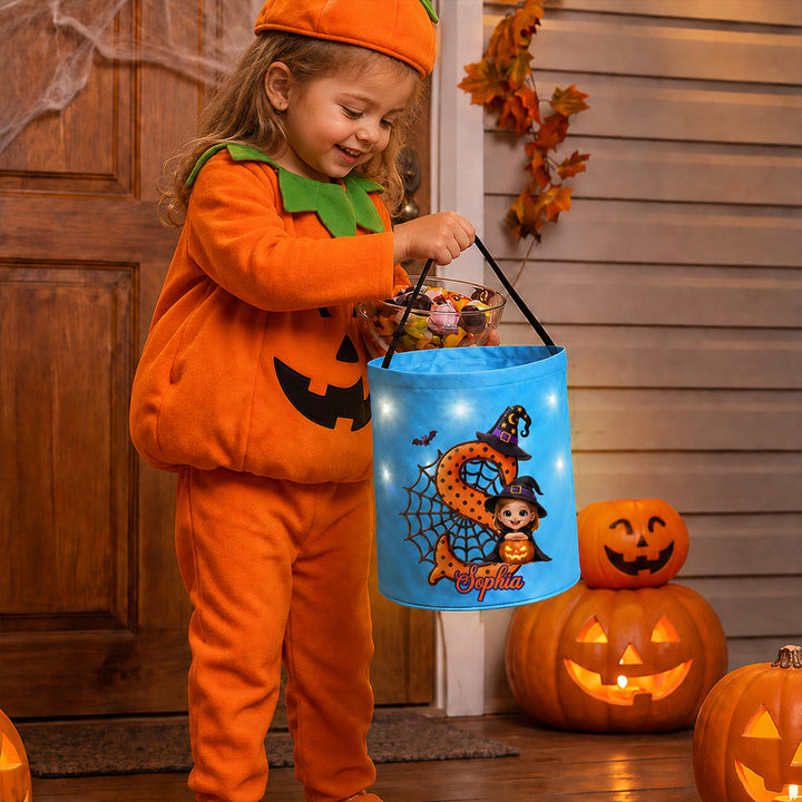 Personalized Photo Halloween Cartoon LED Light Up Trick or Treat Bag Custom Kid Picture Glow Candy Bucket Halloween Party Gift