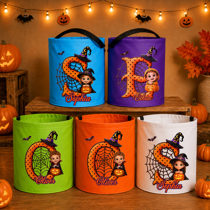 Personalized Photo Halloween Cartoon LED Light Up Trick or Treat Bag Custom Kid Picture Glow Candy Bucket Halloween Party Gift