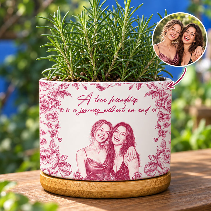Personalized Photo Pencil Sketch Planter Custom Ceramic Flower Pot with Custom Drawing Thoughtful Gift for Best Friend Coworker or Sister