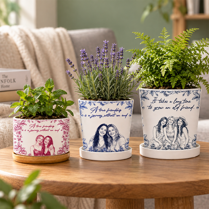 Personalized Photo Pencil Sketch Planter Custom Ceramic Flower Pot with Custom Drawing Thoughtful Gift for Best Friend Coworker or Sister