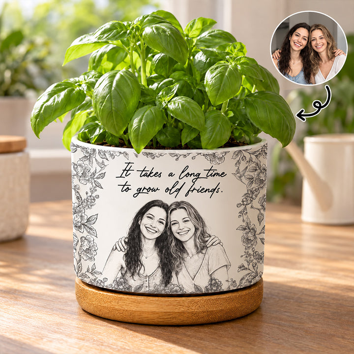 Personalized Photo Pencil Sketch Planter Custom Ceramic Flower Pot with Custom Drawing Thoughtful Gift for Best Friend Coworker or Sister