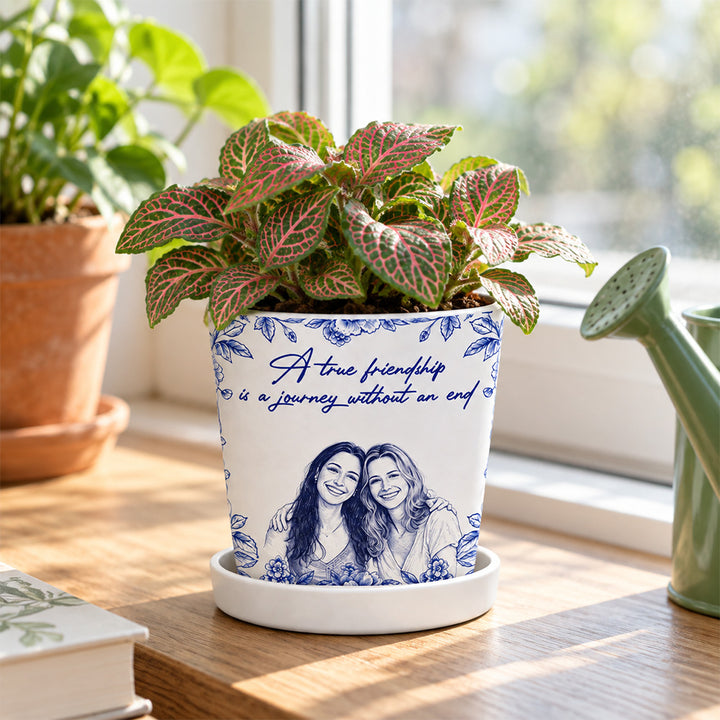 Personalized Photo Pencil Sketch Planter Custom Ceramic Flower Pot with Custom Drawing Thoughtful Gift for Best Friend Coworker or Sister