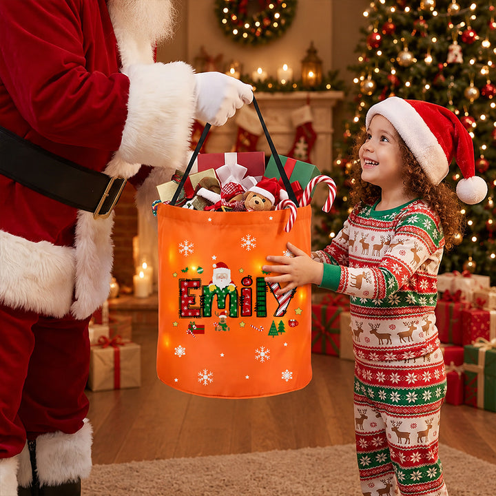 Personalized Santa Claus LED Light Bucket Bag Custom Name Christmas Trick Or Treat  Box Bucket for Toddlers