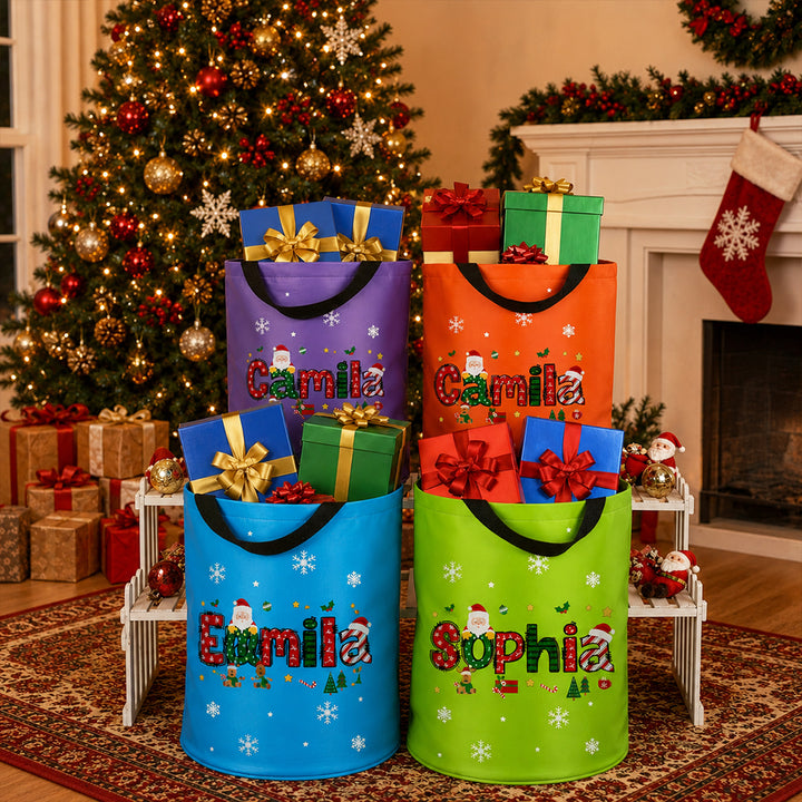 Personalized Santa Claus LED Light Bucket Bag Custom Name Christmas Trick Or Treat  Box Bucket for Toddlers
