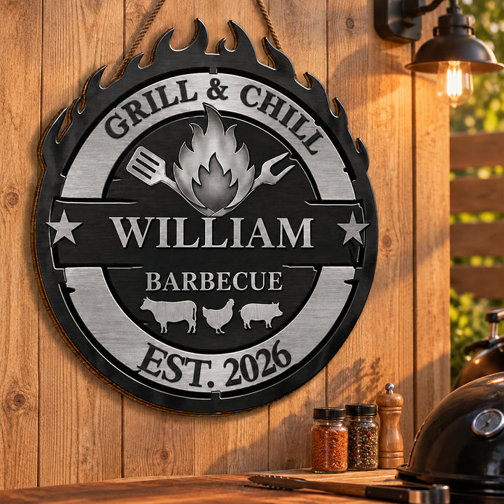 Personalized Smokehouse and Grill Wood Sign Custom BBQ Pitmaster Wall Art Rustic Smoke House Wooden Plaque Outdoor Kitchen and Patio Decor