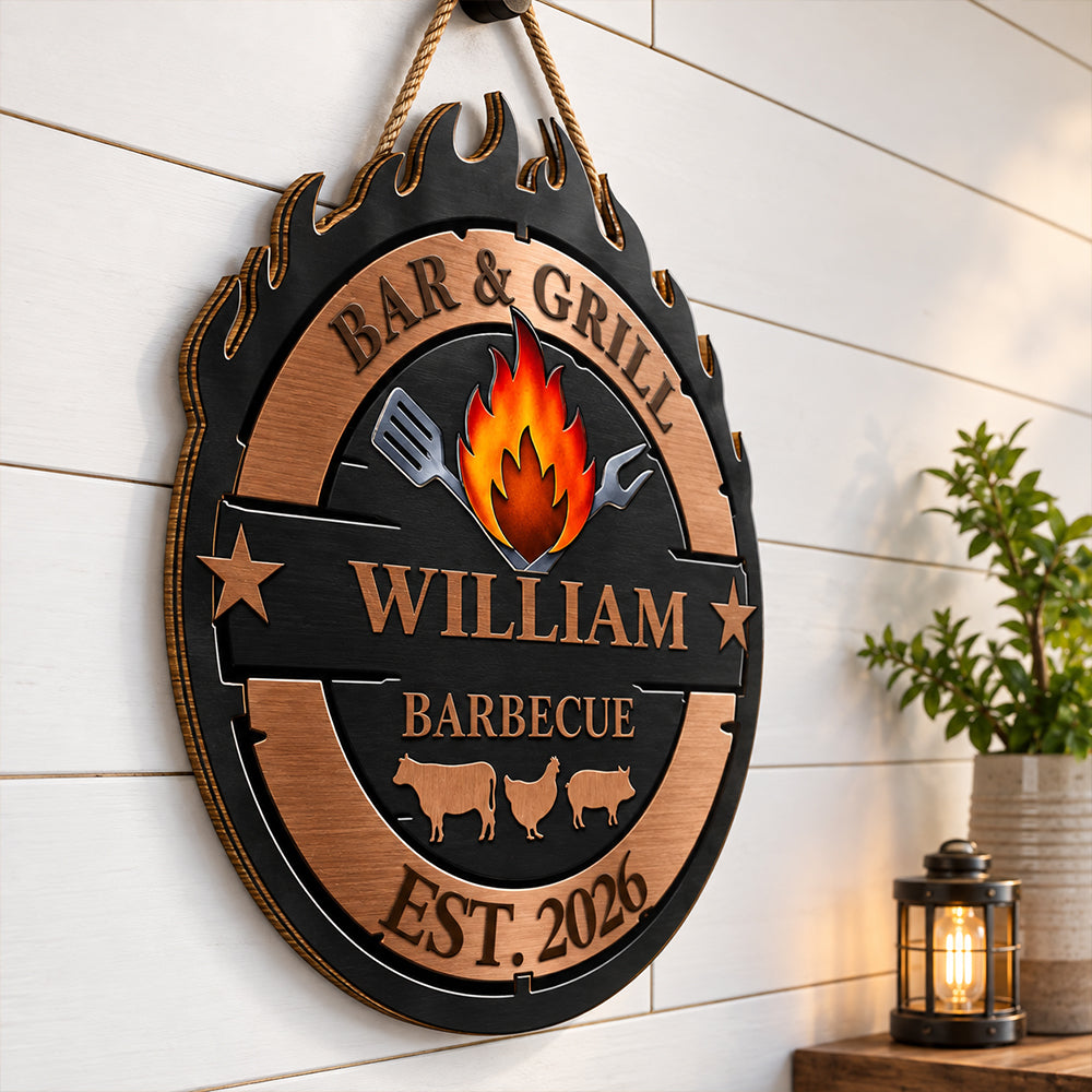 Personalized Smokehouse and Grill Wood Sign Custom BBQ Pitmaster Wall Art Rustic Smoke House Wooden Plaque Outdoor Kitchen and Patio Decor