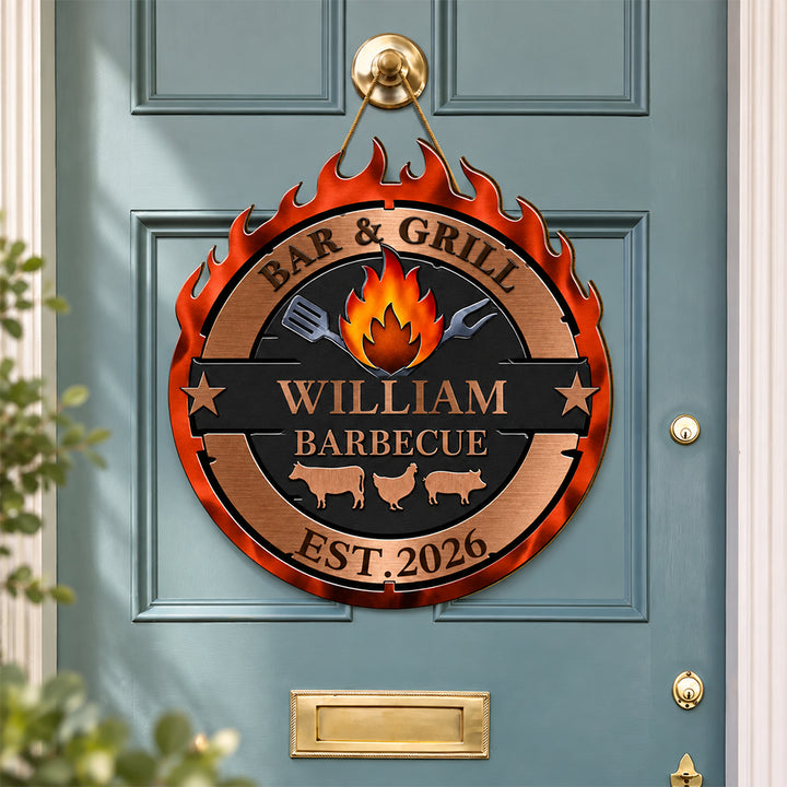 Personalized Smokehouse and Grill Wood Sign Custom BBQ Pitmaster Wall Art Rustic Smoke House Wooden Plaque Outdoor Kitchen and Patio Decor