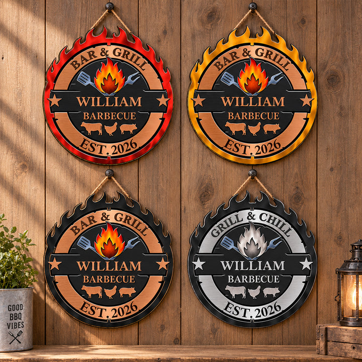 Personalized Smokehouse and Grill Wood Sign Custom BBQ Pitmaster Wall Art Rustic Smoke House Wooden Plaque Outdoor Kitchen and Patio Decor