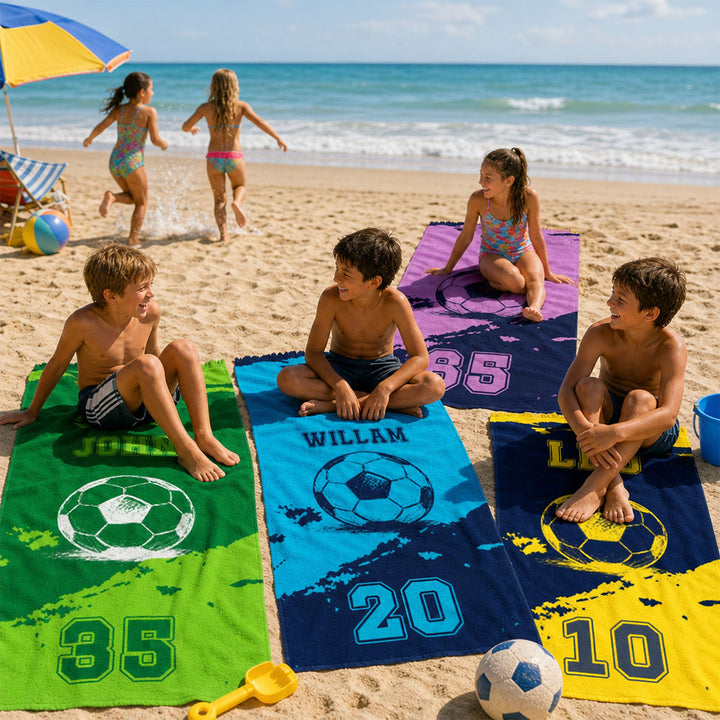 Personalized Soccer Team Beach Towel Custom Name Player Number Groovy Kids Pool Towel Summer Vacation Gift