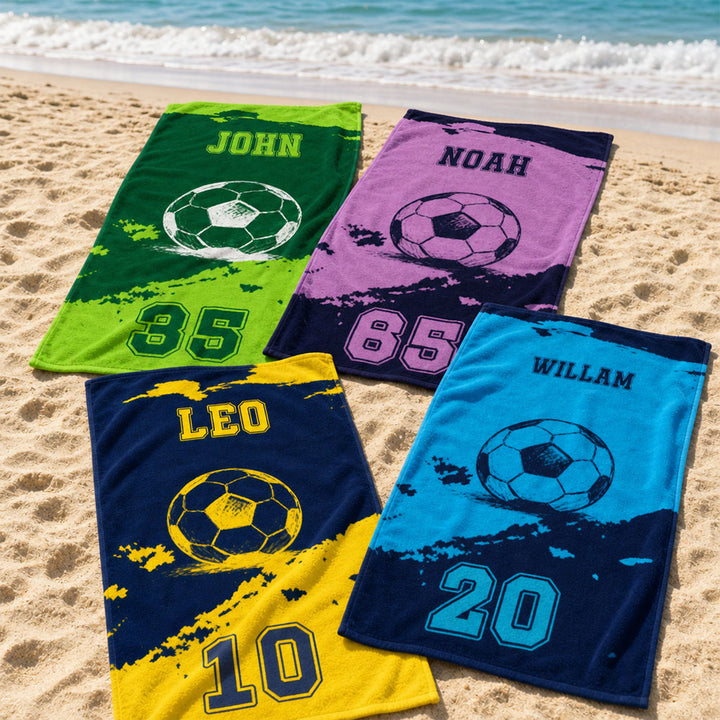 Personalized Soccer Team Beach Towel Custom Name Player Number Groovy Kids Pool Towel Summer Vacation Gift