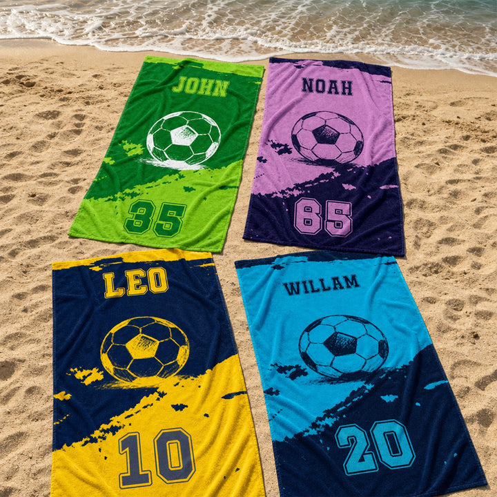 Personalized Soccer Team Beach Towel Custom Name Player Number Groovy Kids Pool Towel Summer Vacation Gift