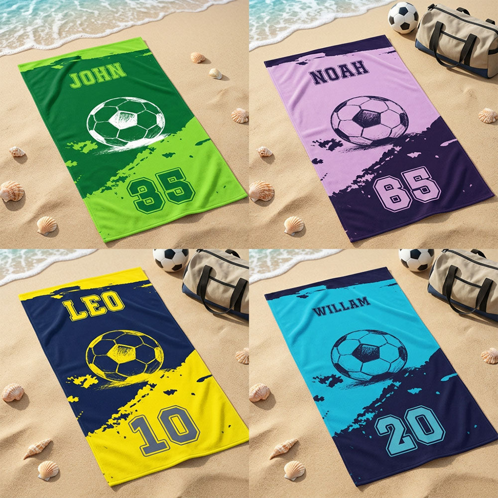 Personalized Soccer Team Beach Towel Custom Name Player Number Groovy Kids Pool Towel Summer Vacation Gift