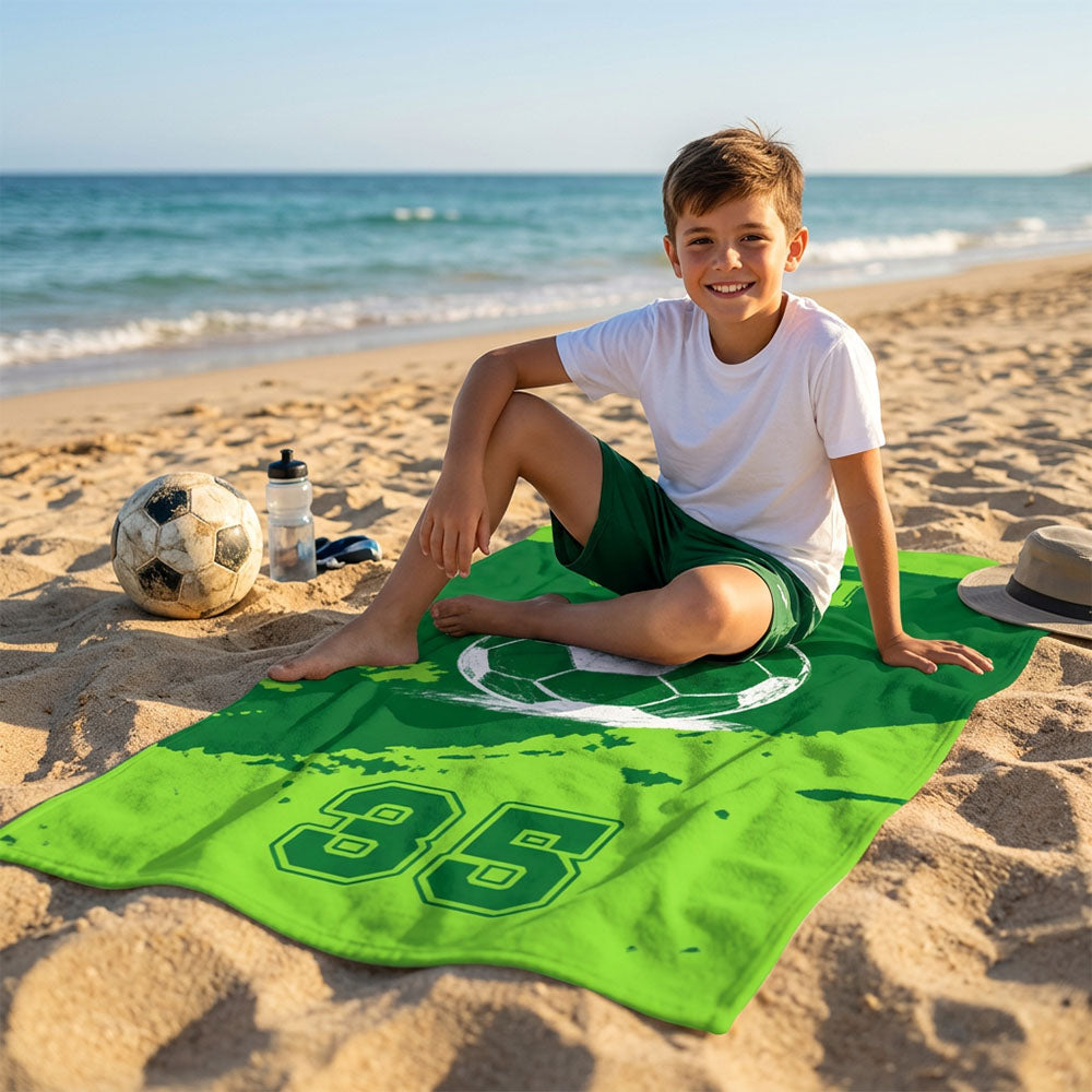 Personalized Soccer Team Beach Towel Custom Name Player Number Groovy Kids Pool Towel Summer Vacation Gift