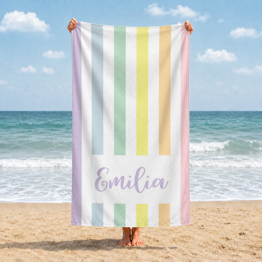 Personalized Striped Beach Towel Custom Name Cabana Stripe Pool Towel  Summer Vacation Gifts