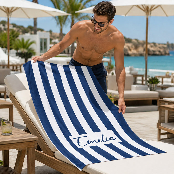 Personalized Striped Beach Towel Custom Name Cabana Stripe Pool Towel  Summer Vacation Gifts