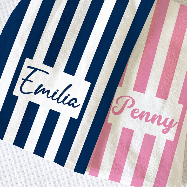 Personalized Striped Beach Towel Custom Name Cabana Stripe Pool Towel  Summer Vacation Gifts