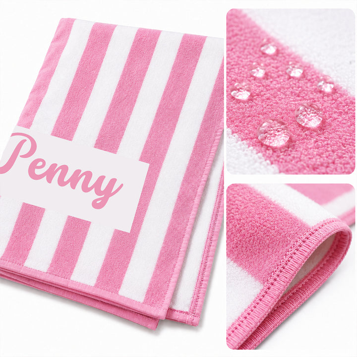 Personalized Striped Beach Towel Custom Name Cabana Stripe Pool Towel  Summer Vacation Gifts