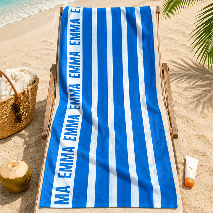 Personalized Striped Beach Towel Custom Name Soft and Absorbent Microfiber Pool Towel Summer Gift for Women Men and Kids