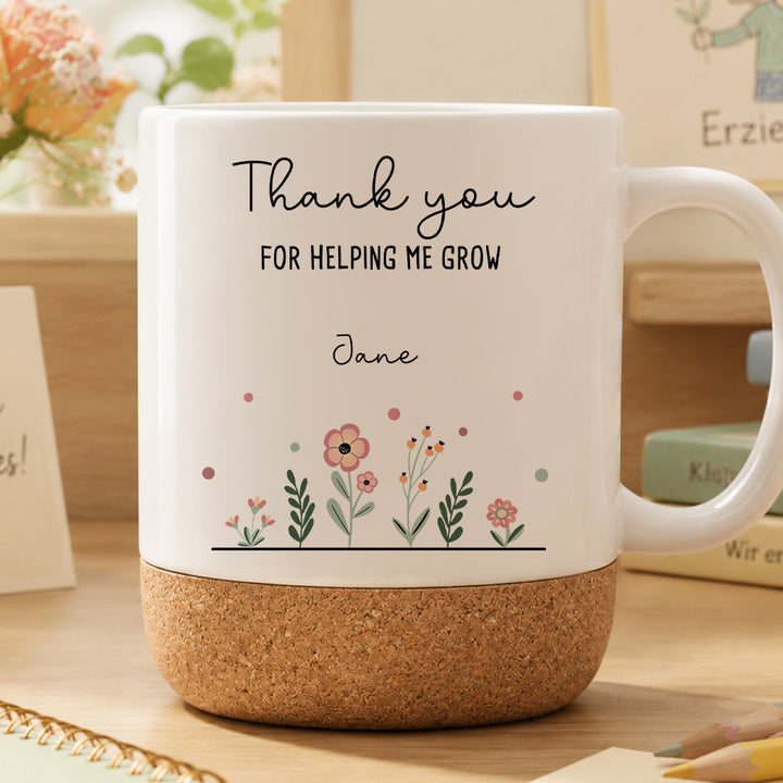 Personalized Theme Cork Base Mug Custom Name Teacher Appreciation Thank You Gift with Beech Wood Tray Set