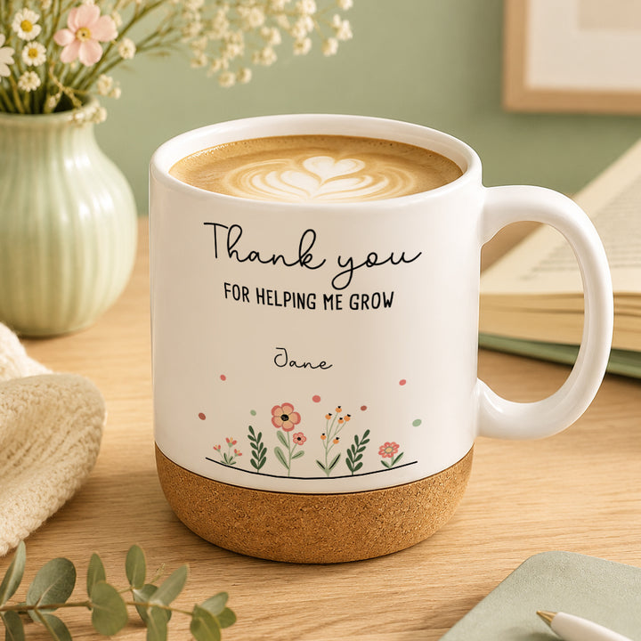 Personalized Theme Cork Base Mug Custom Name Teacher Appreciation Thank You Gift with Beech Wood Tray Set