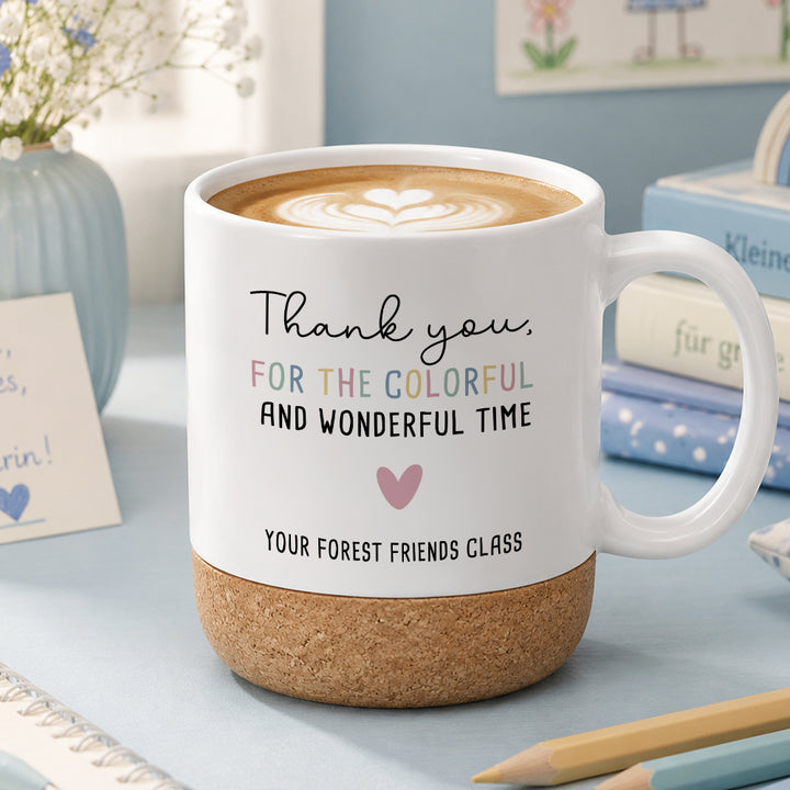Personalized Theme Cork Base Mug Custom Name Teacher Appreciation Thank You Gift with Beech Wood Tray Set