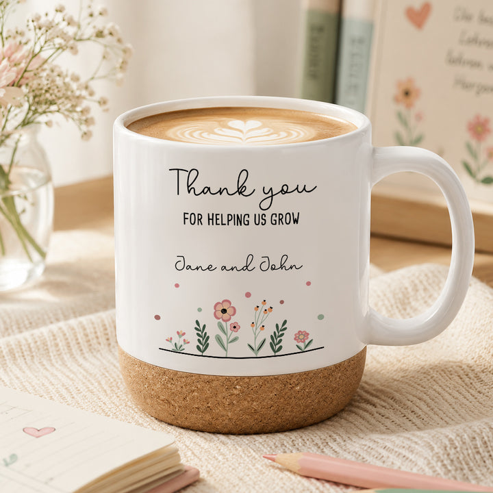 Personalized Theme Cork Base Mug Custom Name Teacher Appreciation Thank You Gift with Beech Wood Tray Set