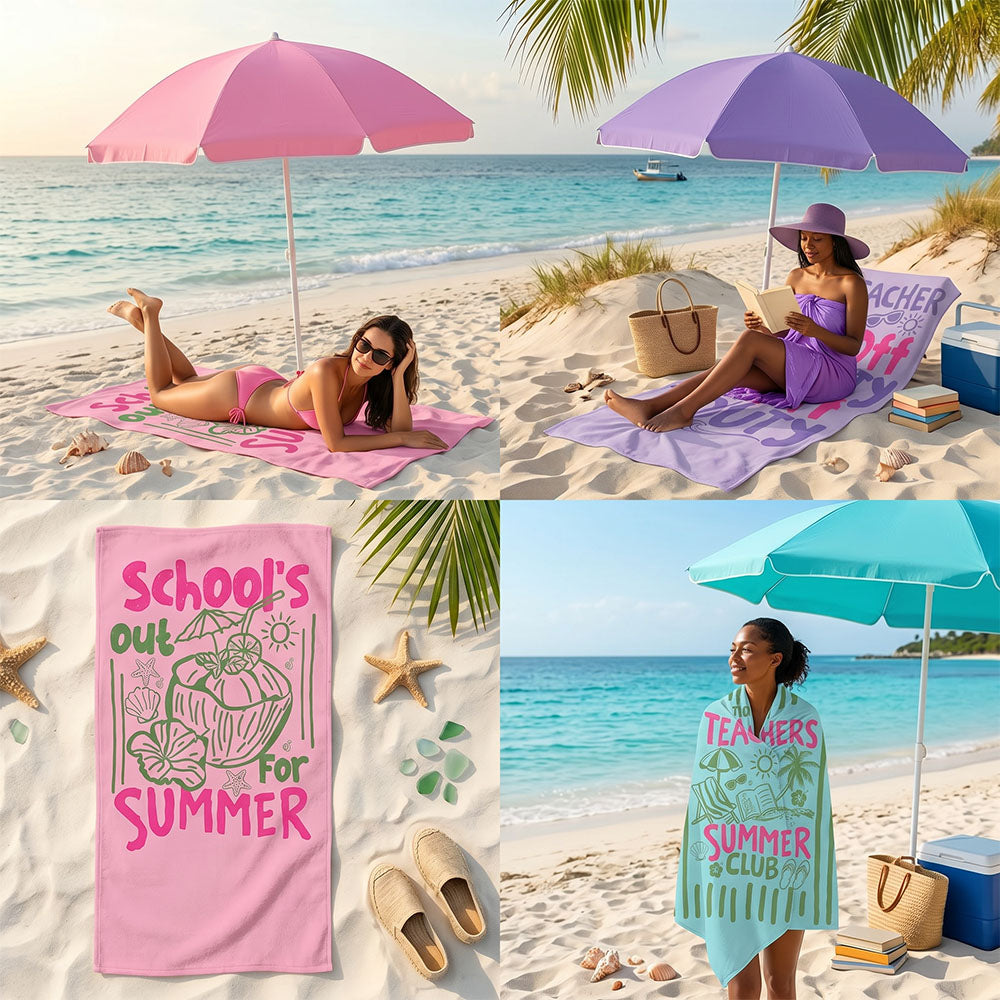 Personalized Tired Teachers Summer Club Beach Towel Custom Name Microfiber Pool Towel End of School Year Teacher Gifts