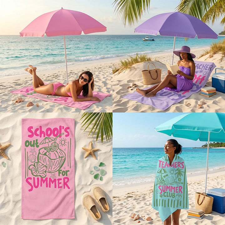 Personalized Tired Teachers Summer Club Beach Towel Custom Name Microfiber Pool Towel End of School Year Teacher Gifts