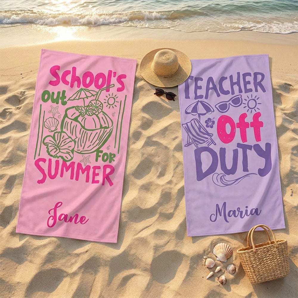Personalized Tired Teachers Summer Club Beach Towel Custom Name Microfiber Pool Towel End of School Year Teacher Gifts