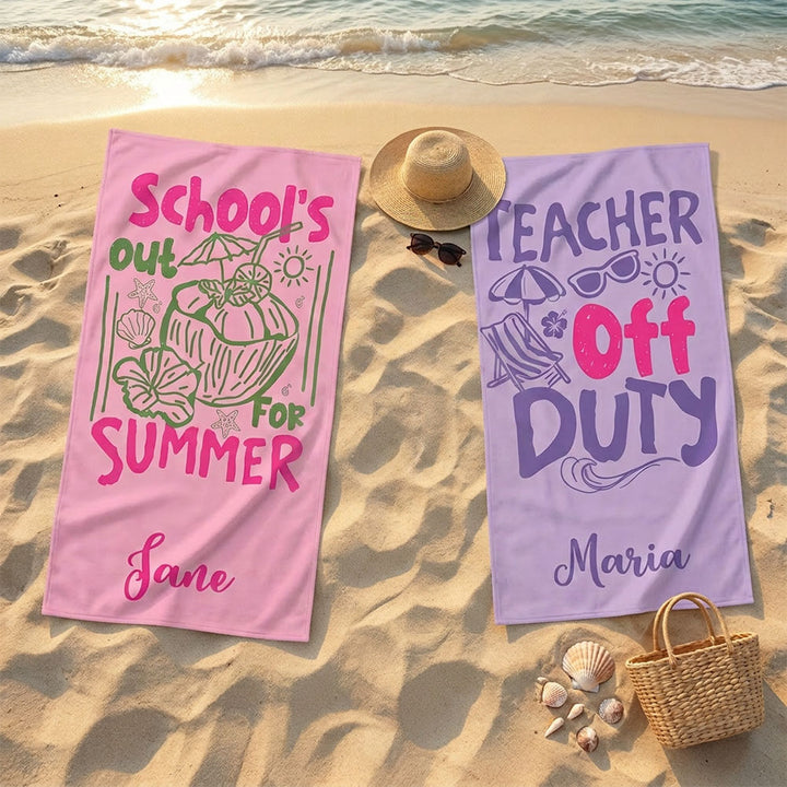 Personalized Tired Teachers Summer Club Beach Towel Custom Name Microfiber Pool Towel End of School Year Teacher Gifts