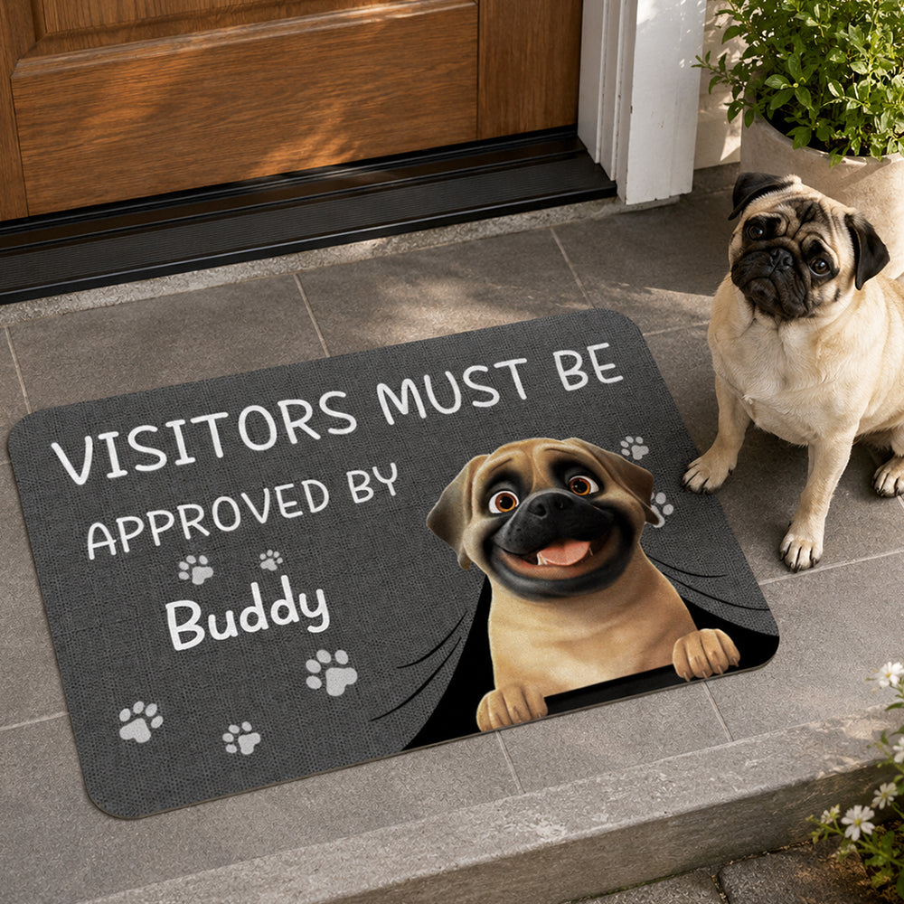 Personalized Visitors Must Be Approved By Pet Non-Slip Doormat Custom Name Home Decor Birthday Gift for Dog Cat Owners Lovers