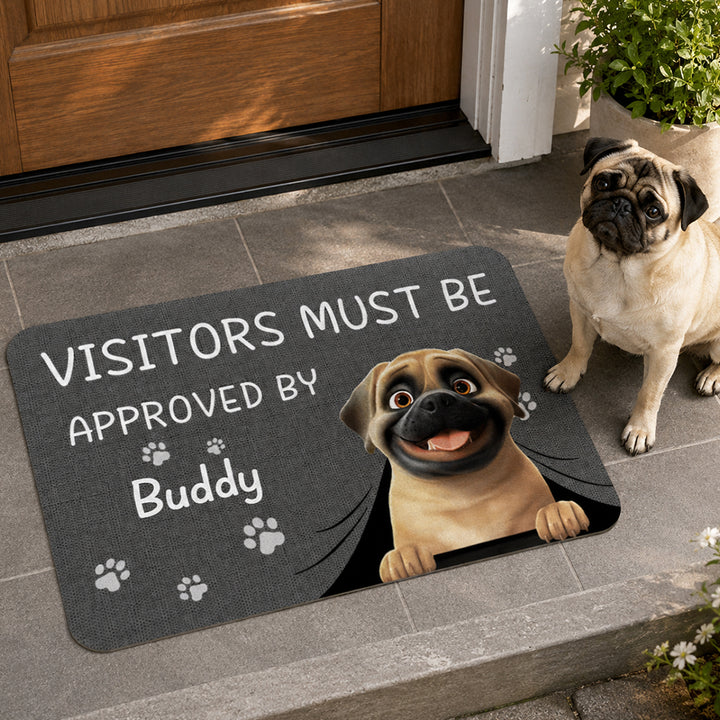 Personalized Visitors Must Be Approved By Pet Non-Slip Doormat Custom Name Home Decor Birthday Gift for Dog Cat Owners Lovers